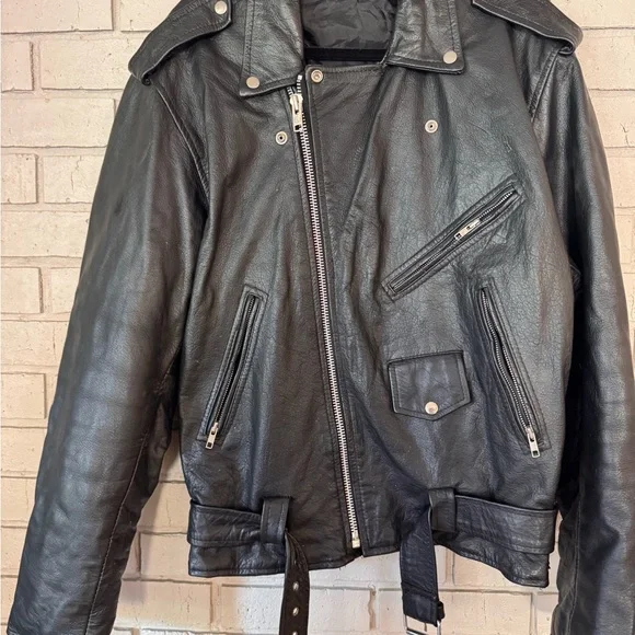 Vintage Men's Black Leather Riding Jacket size 52 - Picture 1 of 6